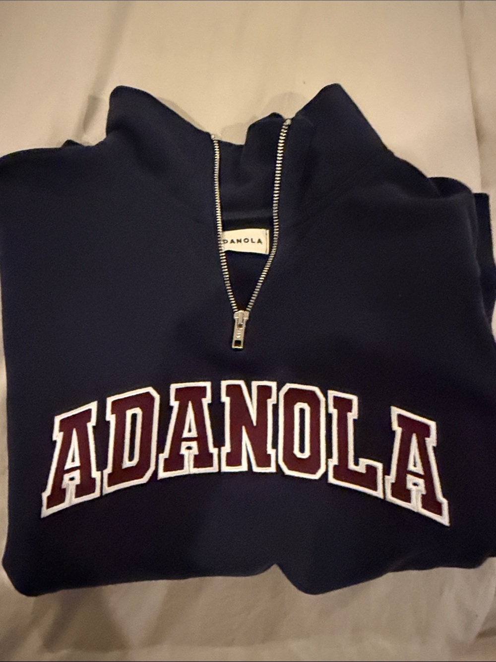 Adanola Navy Half-Zip Sweater with Burgundy and White Lettering
